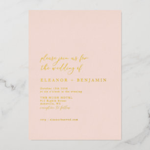 Elegantes Minimalistisches Pachy Blush Pink Weddin Folieneinladung