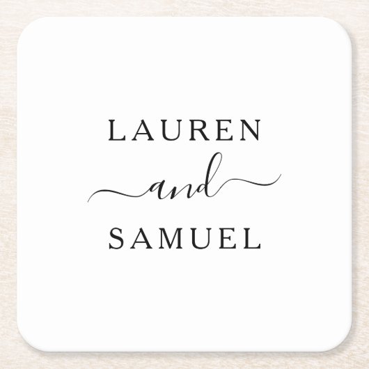 Elegantes Minimalistisches Personalisiertes Hochze Rechteckiger Pappuntersetzer (Vorderseite)
