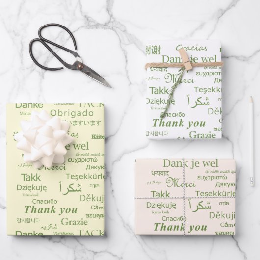 Elegantes Minimalistisches Polyglot "Danke" farben Geschenkpapier Set (Vorderseite)