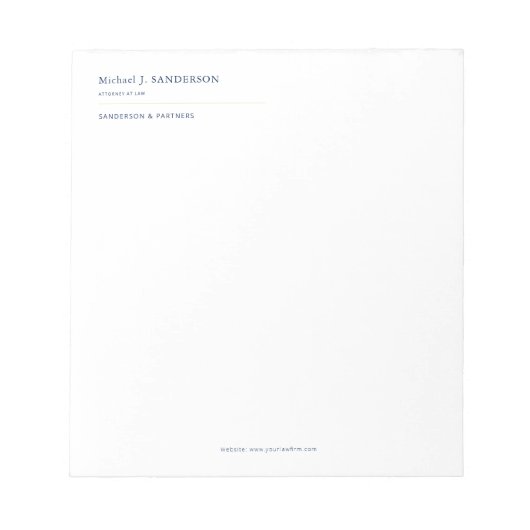 Elegantes, minimalistisches, professionelles Anwal Notizblock (Vorderseite)