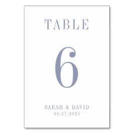 Elegantes Minimalistisches Pulver Blue Wedding Tischnummer