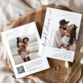 Elegantes Minimalistisches QR-Code-2-FOTO-Brautpar Einladung