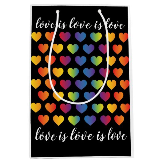 Elegantes Minimalistisches Rainbow Heart Design Mittlere Geschenktüte (Vorderseite)