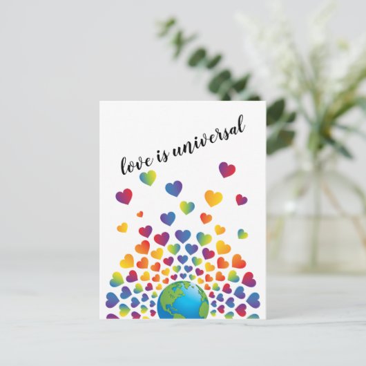 Elegantes Minimalistisches Rainbow Herzdesign Postkarte (Stehend Vorderseite)