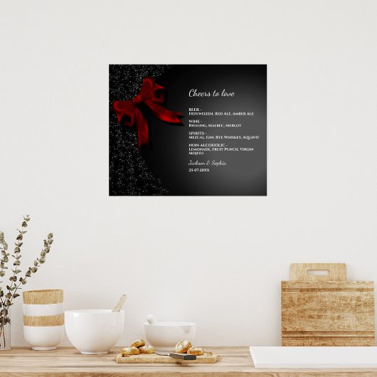 Elegantes Minimalistisches Red Bow Einfaches Menü Poster (Küche)