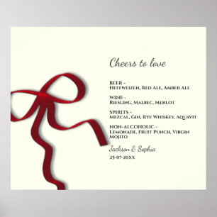 Elegantes Minimalistisches Red Bow Einfaches Menü Poster