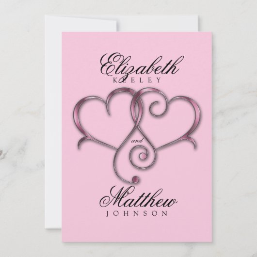 Elegantes Minimalistisches rosa Herz Einladung (Rückseite)