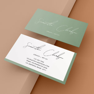 Elegantes Minimalistisches Salbeigrün Handschrift- Visitenkarte
