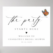 Elegantes Minimalistisches Schmetterling-Brautpart Poster (Vorne)