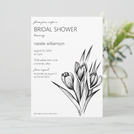 Elegantes Minimalistisches Schwarz-Weiß-Brautparty Einladung (Stehend Vorderseite)