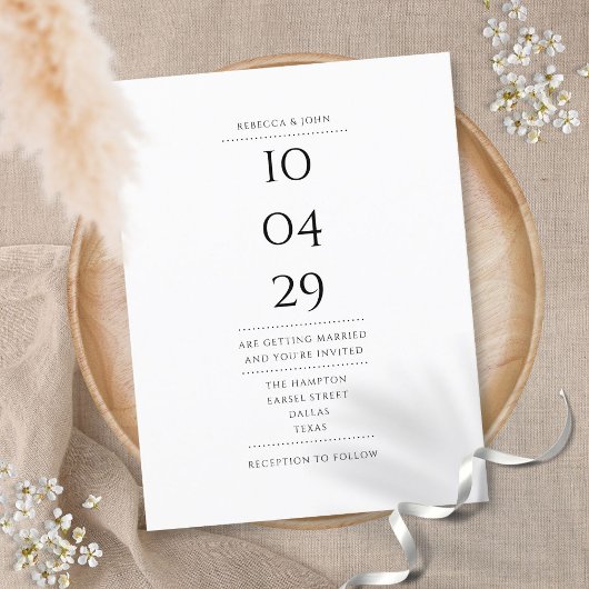 Elegantes Minimalistisches Schwarz-Weiß-Hochzeitda Einladungspostkarte