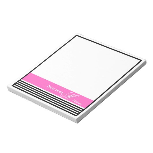 Elegantes Minimalistisches Schwarz-Weiß-Rosa-Band Notizblock (Rotiert)