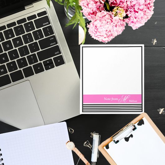 Elegantes Minimalistisches Schwarz-Weiß-Rosa-Band Notizblock