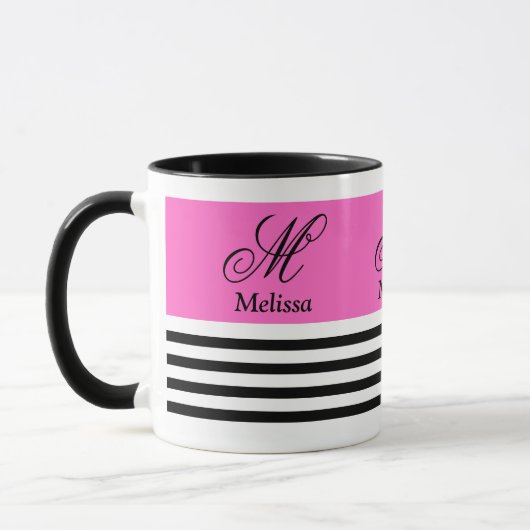 Elegantes Minimalistisches Schwarz-Weiß-Rosa-Band Tasse (Links)