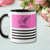 Elegantes Minimalistisches Schwarz-Weiß-Rosa-Band Tasse