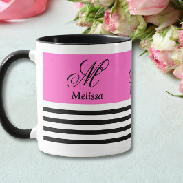 Elegantes Minimalistisches Schwarz-Weiß-Rosa-Band Tasse