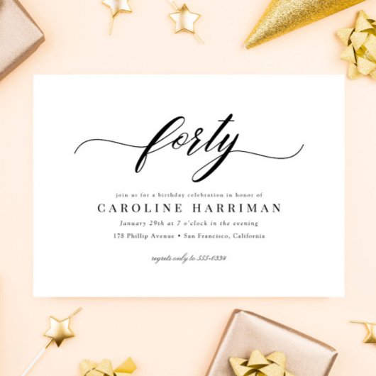 Elegantes Minimalistisches Schwarz-weißes 40. Gebu Einladung