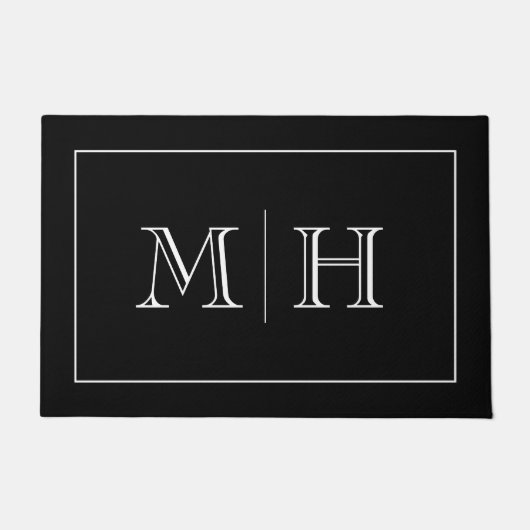 Elegantes Minimalistisches Schwarz-weißes Monogram Fußmatte (Vorderseite)