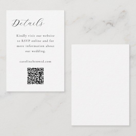 Elegantes Minimalistisches Schwarz-weißes Script Q Begleitkarte (Vorne/Hinten)