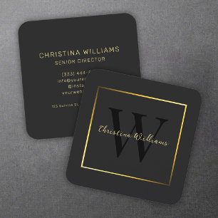 Elegantes Minimalistisches Schwarzes Gold Beruflic Quadratische Visitenkarte