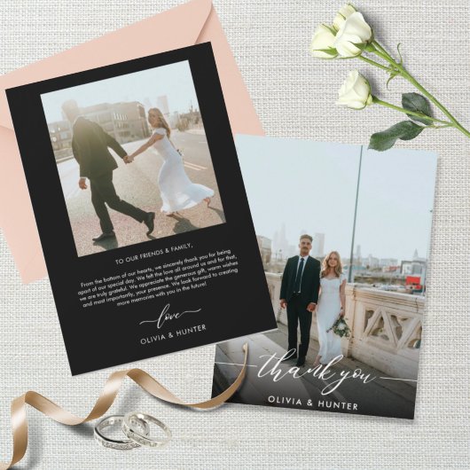 Elegantes Minimalistisches Schwarzes Kalligrafisch Dankeskarte