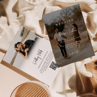 Elegantes Minimalistisches Script 2 Foto QR Code H Einladung