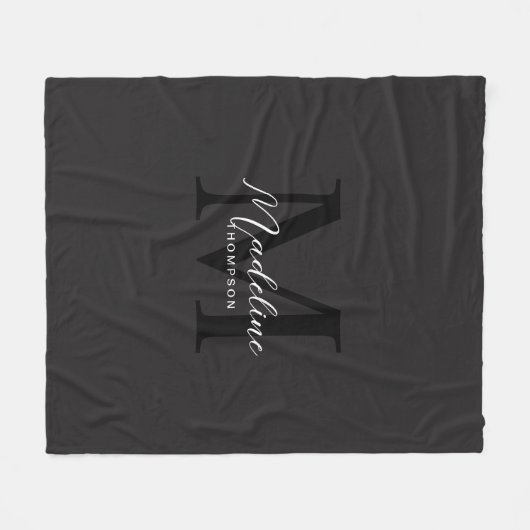 Elegantes Minimalistisches Script Black Monogram Fleecedecke (Vorderseite (Horizontal))