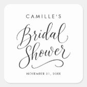 Elegantes Minimalistisches Script-Brautparty Quadratischer Aufkleber (Vorderseite)