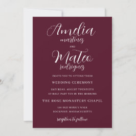 Elegantes Minimalistisches Script Burgundy Wedding Einladung