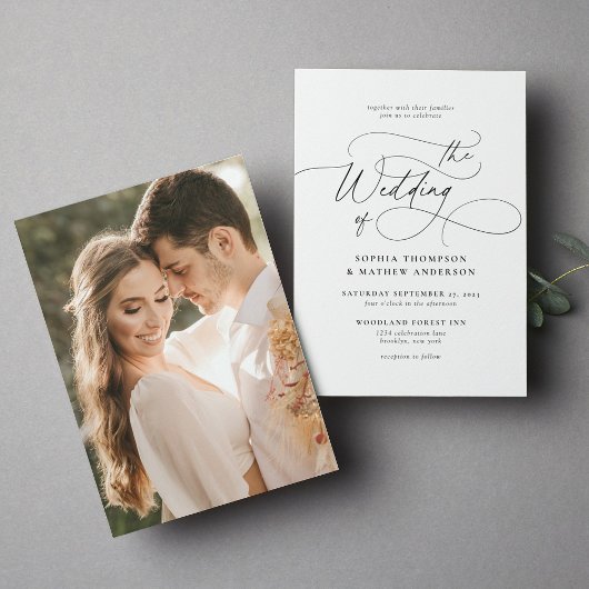 Elegantes Minimalistisches Script-Foto Hochzeit Einladung
