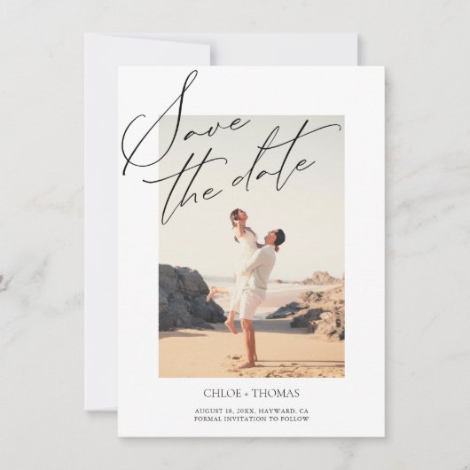Elegantes Minimalistisches Script-Foto Save The Date (Vorderseite)