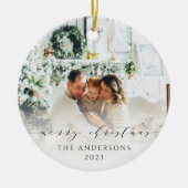 Elegantes Minimalistisches Script Frohe Weihnachte Keramik Ornament (Vorne)