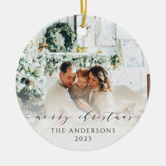 Elegantes Minimalistisches Script Frohe Weihnachte Keramik Ornament (Vorne)