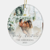 Elegantes Minimalistisches Script Frohe Weihnachte Keramik Ornament (Links)