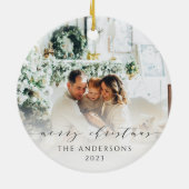 Elegantes Minimalistisches Script Frohe Weihnachte Keramik Ornament (Hinten)