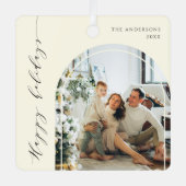 Elegantes Minimalistisches Script Happy Holidays F Ornament Aus Metall (Vorderseite)