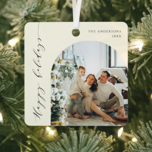 Elegantes Minimalistisches Script Happy Holidays F Ornament Aus Metall