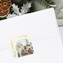 Elegantes Minimalistisches Script Happy Holidays F Quadratischer Aufkleber