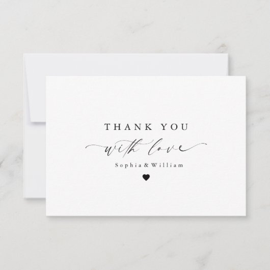 Elegantes Minimalistisches Script Heart Wedding Fo Dankeskarte (Vorderseite)