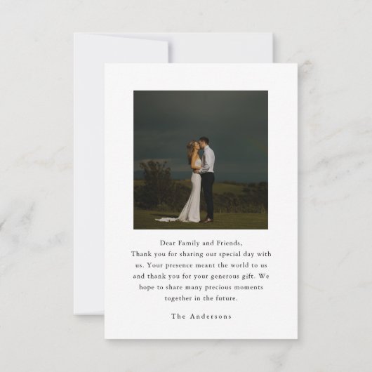 Elegantes Minimalistisches Script Heart Wedding Fo Dankeskarte (Rückseite)