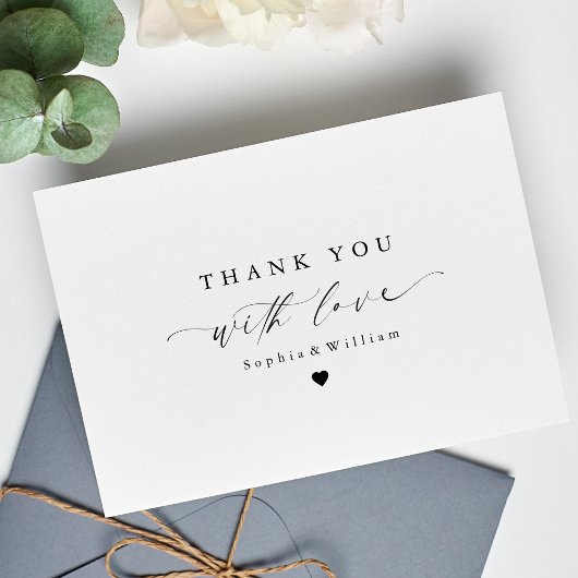 Elegantes Minimalistisches Script Heart Wedding Fo Dankeskarte