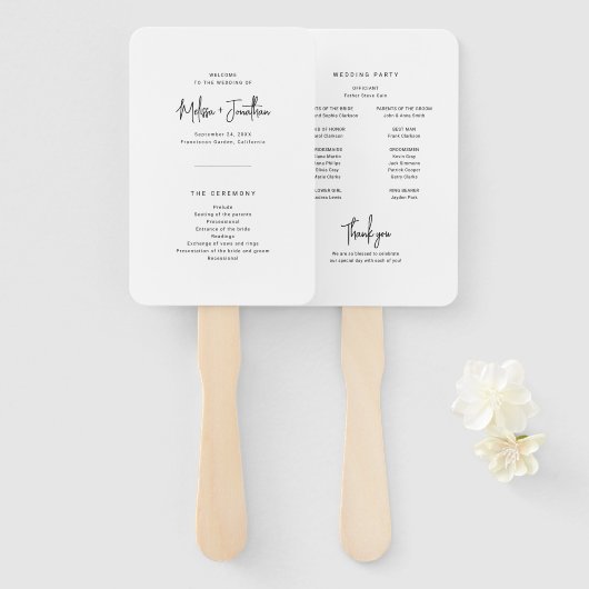 Elegantes Minimalistisches Script-Hochzeitsprogram Fächer (Vorne und Hinten)