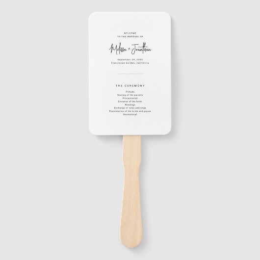 Elegantes Minimalistisches Script-Hochzeitsprogram Fächer (Vorderseite)