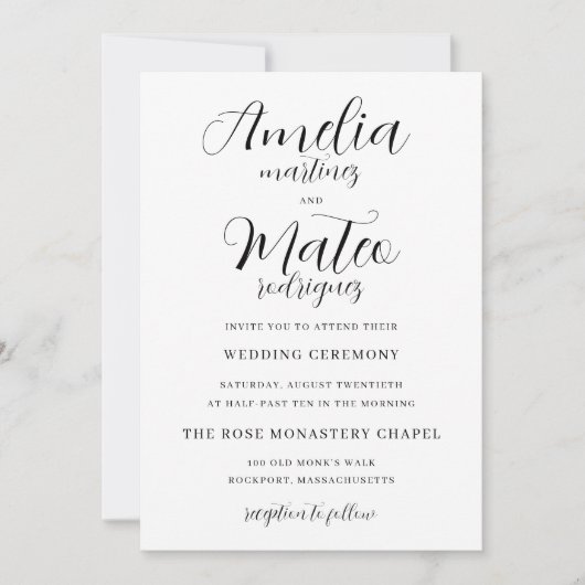 Elegantes Minimalistisches Script Moderne Hochzeit Einladung (Vorderseite)