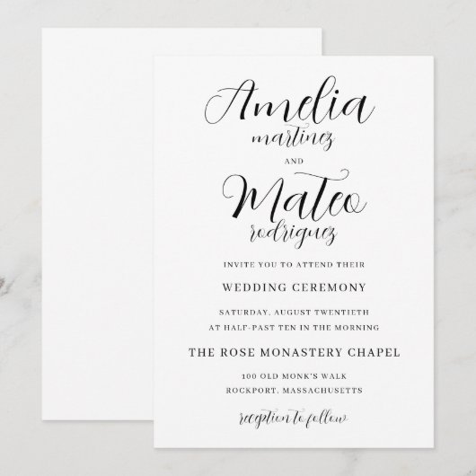 Elegantes Minimalistisches Script Moderne Hochzeit Einladung (Vorne/Hinten)