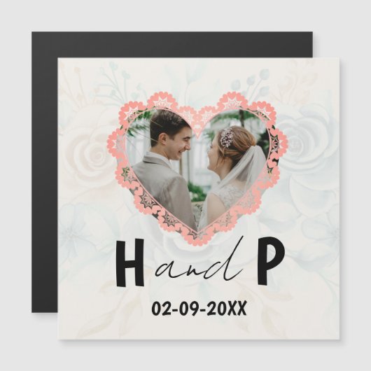 Elegantes Minimalistisches Script Monogram Foto Ho Magneteinladung (Vorne/Hinten)