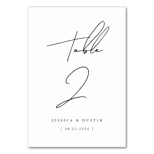 Elegantes Minimalistisches Script Personalisiert W Tischnummer (Vorderseite)