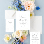 Elegantes Minimalistisches Script Schwarz und Weiß Einladung<br><div class="desc">Diese einfach stilvolle Hochzeitseinladung ist vollständig anpassbar und bietet eine minimalistische Ästhetik mit einer Kombination aus eleganten Schriftart.</div>