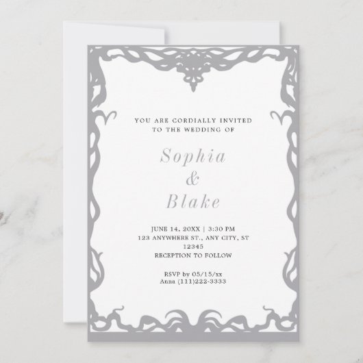 Elegantes Minimalistisches Silver & White Art Deco Einladung (Vorderseite)