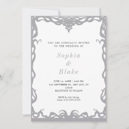 Elegantes Minimalistisches Silver & White Art Deco Einladung